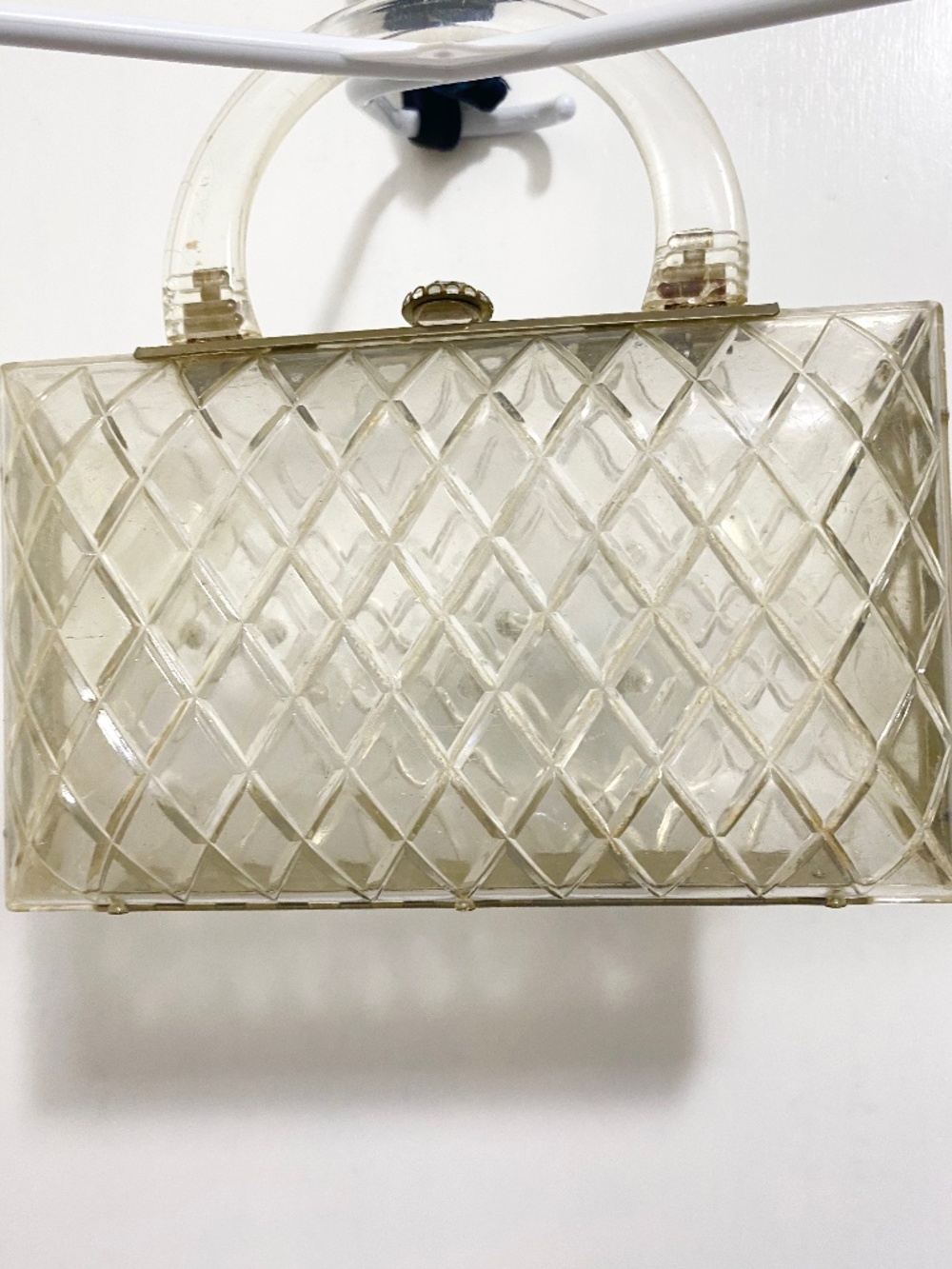Vintage Clear Lucite with Rhinestones Convertible Clutch Purser